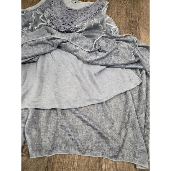 Simply Couture Gray/Blue Floral Lace Sleeveless Tank Top Flowy Shirt XL - Picture 5 of 7